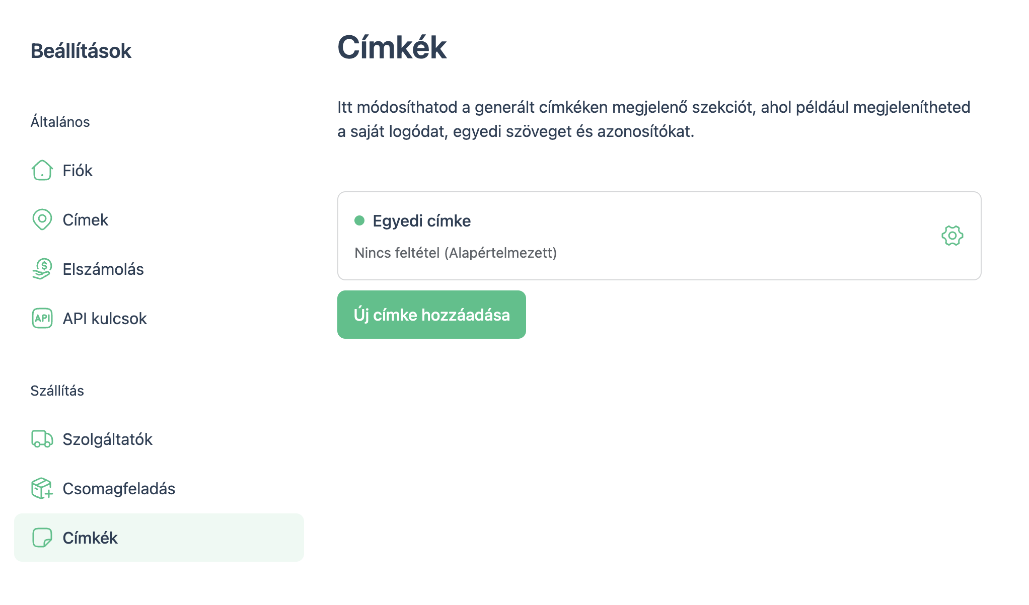 Egyedi címke beállítások