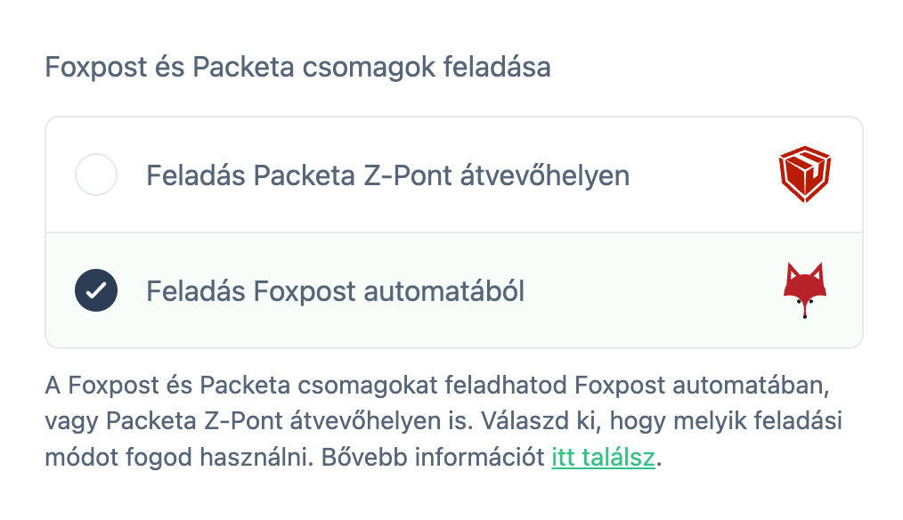 Foxpost feladási mód beállítás