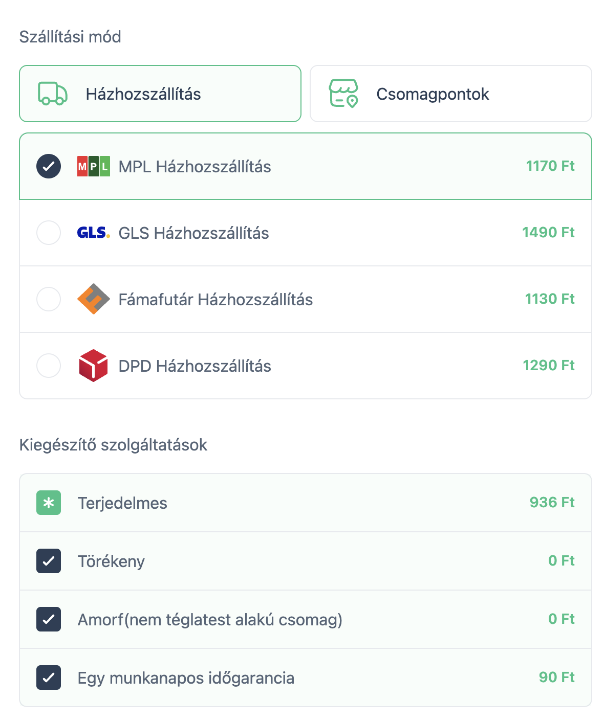 Extra szolgáltatások az appban